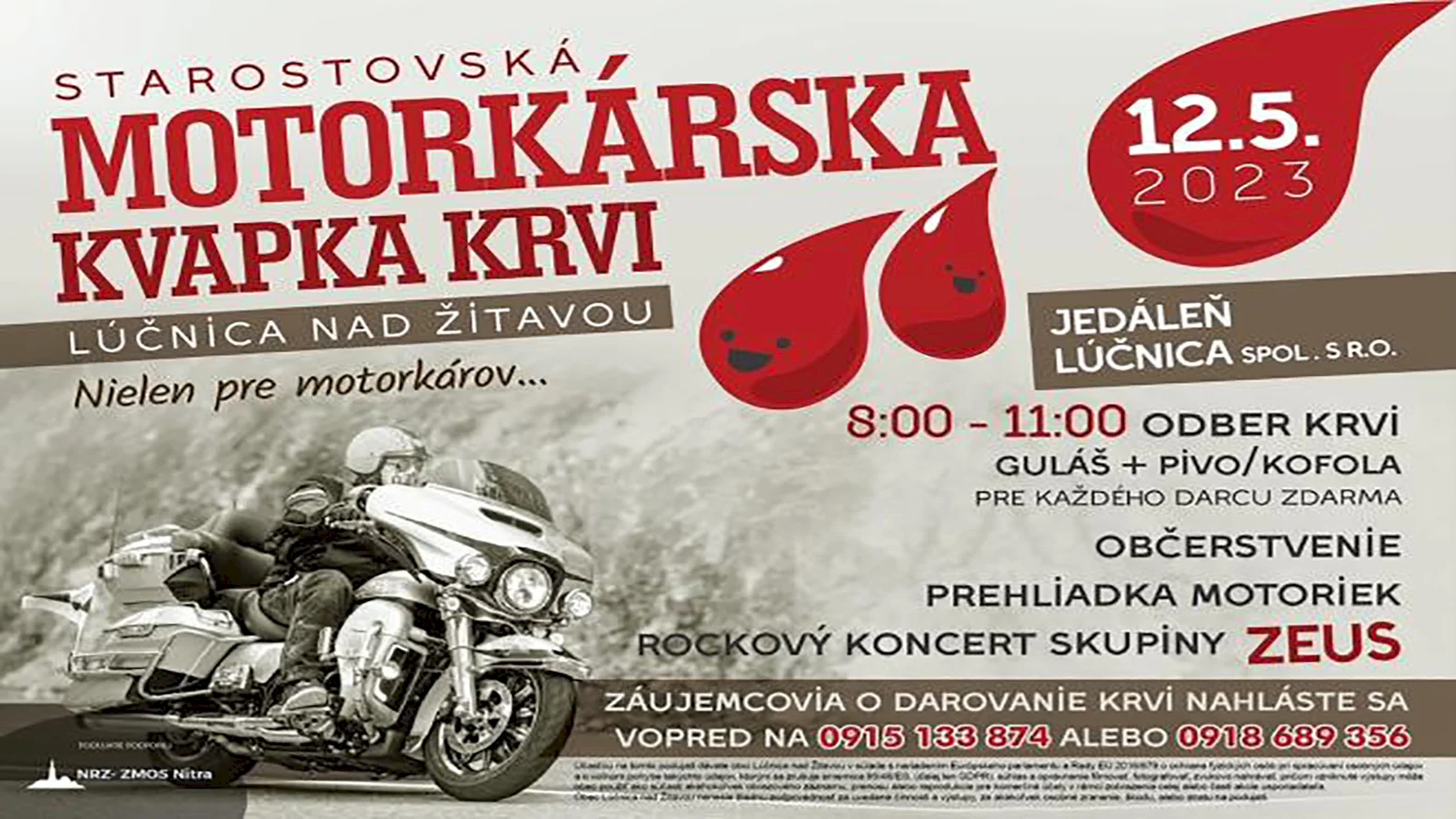 Starostovsko – motorkárska kvapka krvi sa uskutoční 12. mája 2023 